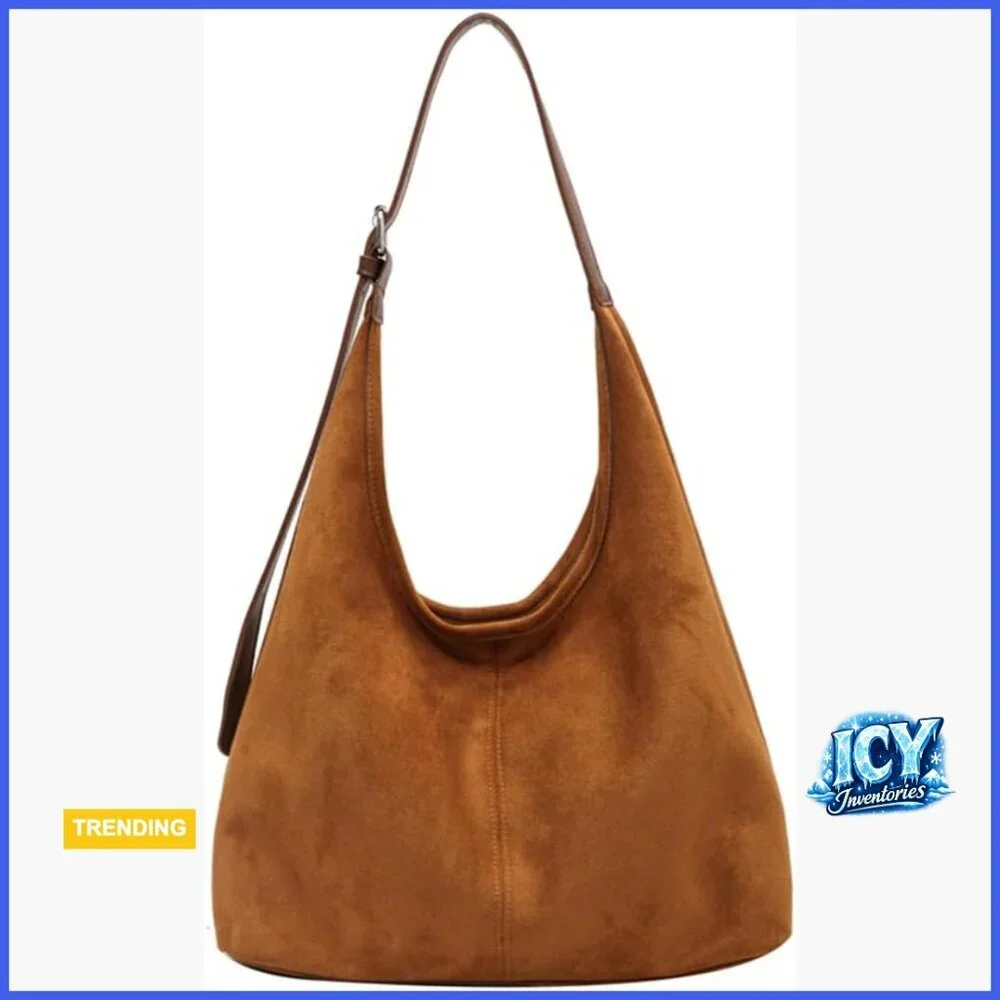 Faux Suede Tote Bag Hobo Shoulder Bag Slouchy Purse